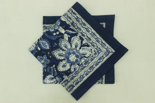 Pure_Cotton_Blue_and_White_Floral_Hand_Block_Print_Napkin,_Cocktail_napkin,_Dinner_napkin,_Buffet_Napkin,_Horde_oeuvres_Size_13"x_13"