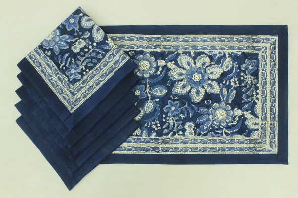 Pure_Cotton_Blue_and_White_Floral_Hand_Block_Print_Napkin,_Cocktail_napkin,_Dinner_napkin,_Buffet_Napkin,_Horde_oeuvres_Size_13"x_13"