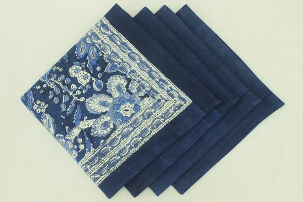 Pure_Cotton_Blue_and_White_Floral_Hand_Block_Print_Napkin,_Cocktail_napkin,_Dinner_napkin,_Buffet_Napkin,_Horde_oeuvres_Size_20"x20"