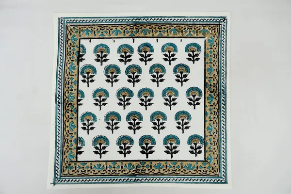 Pure_Cotton_Teal_and_Yellow_Floral_Hand_Block_Print_Napkin,_Cocktail_napkin,_Dinner_napkin,_Buffet_Napkin,_Horde_oeuvres_Size_13"x_13"