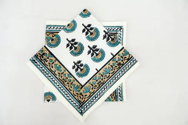 Pure_Cotton_Teal_and_Yellow_Floral_Hand_Block_Print_Napkin,_Cocktail_napkin,_Dinner_napkin,_Buffet_Napkin,_Horde_oeuvres_Size_13"x_13"