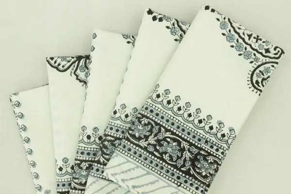 Pure_Cotton_Black_and_White_Floral_Hand_Block_Print_Napkin,_Cocktail_napkin,_Dinner_napkin,_Buffet_Napkin,_Horde_oeuvres_Size_13"x_13"