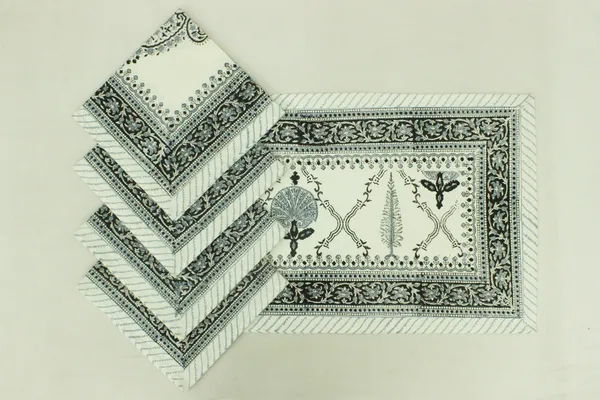 Pure_Cotton_Black_and_White_Floral_Hand_Block_Print_Napkin,_Cocktail_napkin,_Dinner_napkin,_Buffet_Napkin,_Horde_oeuvres_Size_18"x_18"