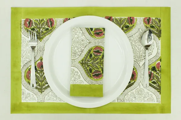 Pure_Cotton_Lime_Green_and_Pink_Floral_Hand_Block_Print_Napkin,_Cocktail_napkin,_Dinner_napkin,_Buffet_Napkin,_Horde_oeuvres_Size_18"x_18"