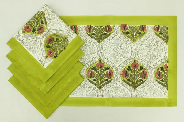 Pure_Cotton_Lime_Green_and_Pink_Floral_Hand_Block_Print_Napkin,_Cocktail_napkin,_Dinner_napkin,_Buffet_Napkin,_Horde_oeuvres_Size_20"x20"