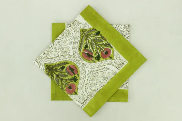 Pure_Cotton_Lime_Green_and_Pink_Floral_Hand_Block_Print_Napkin,_Cocktail_napkin,_Dinner_napkin,_Buffet_Napkin,_Horde_oeuvres_Size_20"x20"