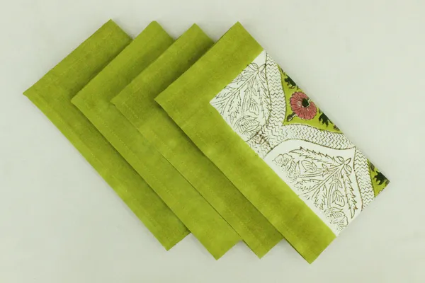 Pure_Cotton_Lime_Green_and_Pink_Floral_Hand_Block_Print_Napkin,_Cocktail_napkin,_Dinner_napkin,_Buffet_Napkin,_Horde_oeuvres_Size_20"x20"