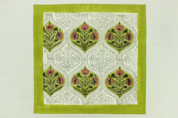 Pure_Cotton_Lime_Green_and_Pink_Floral_Hand_Block_Print_Napkin,_Cocktail_napkin,_Dinner_napkin,_Buffet_Napkin,_Horde_oeuvres_Size_20"x20"