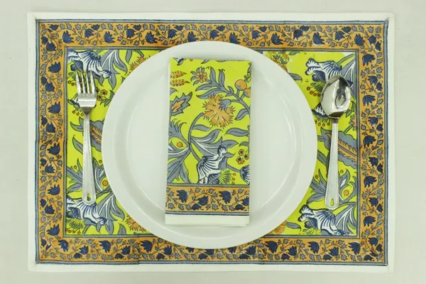 Pure_Cotton_Yellow_and_Grey_Floral_Hand_Block_Print_Napkin,_Cocktail_napkin,_Dinner_napkin,_Buffet_Napkin,_Horde_oeuvres_Size_13"x_13"