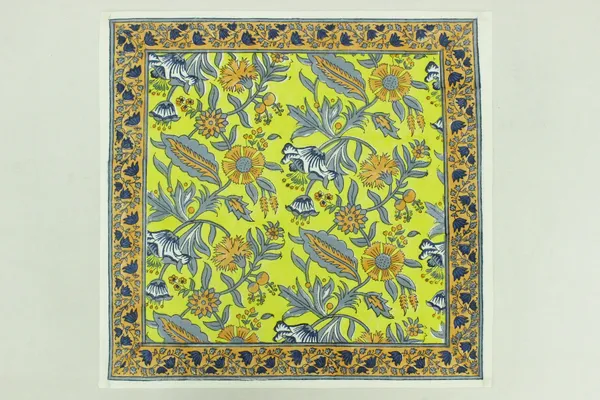 Pure_Cotton_Yellow_and_Grey_Floral_Hand_Block_Print_Napkin,_Cocktail_napkin,_Dinner_napkin,_Buffet_Napkin,_Horde_oeuvres_Size_20"x20"