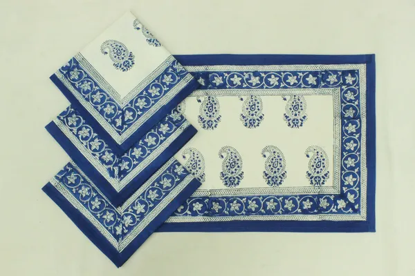 Pure_Cotton_White_and_Blue_Floral_Hand_Block_Print_Napkin,_Cocktail_napkin,_Dinner_napkin,_Buffet_Napkin,_Horde_oeuvres_Size_13"x_13"