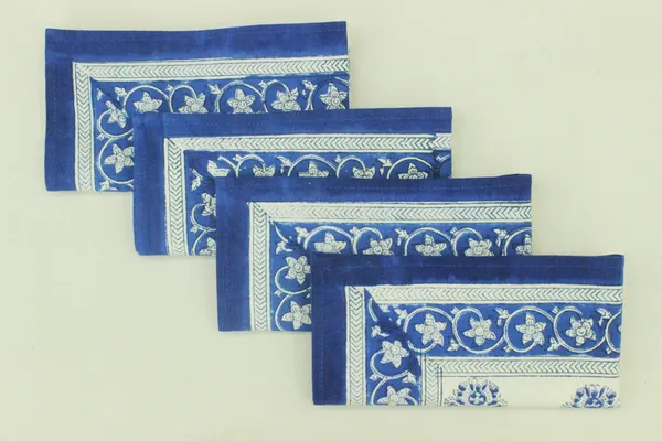 Pure_Cotton_White_and_Blue_Floral_Hand_Block_Print_Napkin,_Cocktail_napkin,_Dinner_napkin,_Buffet_Napkin,_Horde_oeuvres_Size_13"x_13"