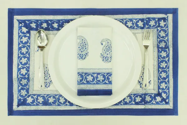 Pure_Cotton_White_and_Blue_Floral_Hand_Block_Print_Napkin,_Cocktail_napkin,_Dinner_napkin,_Buffet_Napkin,_Horde_oeuvres_Size_13"x_13"
