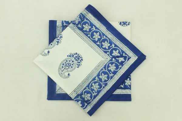 Pure_Cotton_White_and_Blue_Floral_Hand_Block_Print_Napkin,_Cocktail_napkin,_Dinner_napkin,_Buffet_Napkin,_Horde_oeuvres_Size_18"x_18"