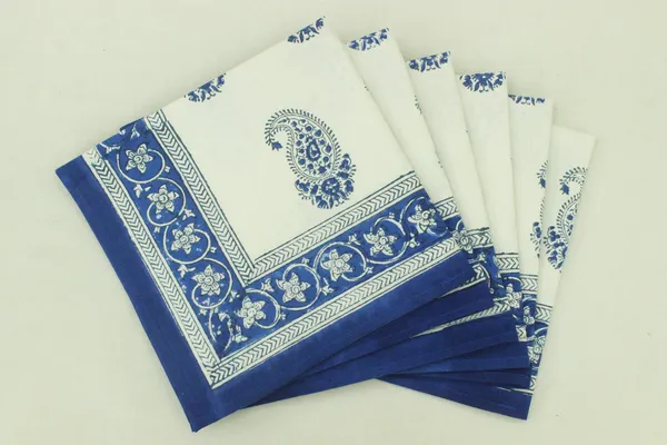 Pure_Cotton_White_and_Blue_Floral_Hand_Block_Print_Napkin,_Cocktail_napkin,_Dinner_napkin,_Buffet_Napkin,_Horde_oeuvres_Size_18"x_18"