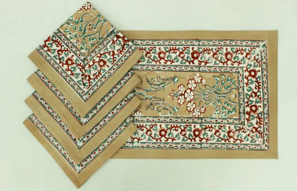 Pure_Cotton_Brown,_Red_and_Green_Floral_Hand_Block_Print_Napkin,_Cocktail_napkin,_Dinner_napkin,_Buffet_Napkin,_Horde_oeuvres_Size_18"x_18"