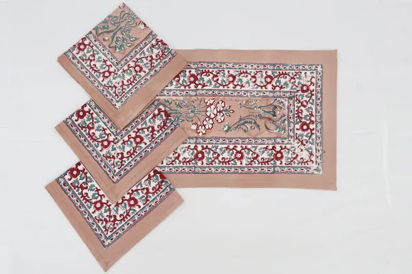Pure_Cotton_Pink,_Peach_and_Teal_Floral_Hand_Block_Print_Napkin,_Cocktail_napkin,_Dinner_napkin,_Buffet_Napkin,_Horde_oeuvres_Size_18"x_18"