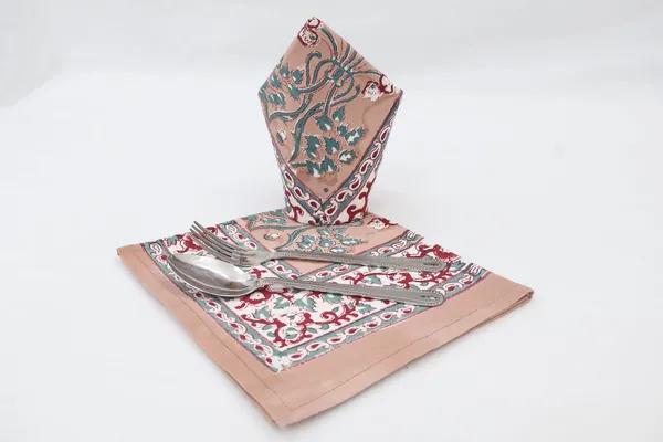 Pure_Cotton_Pink,_Peach_and_Teal_Floral_Hand_Block_Print_Napkin,_Cocktail_napkin,_Dinner_napkin,_Buffet_Napkin,_Horde_oeuvres_Size_18"x_18"