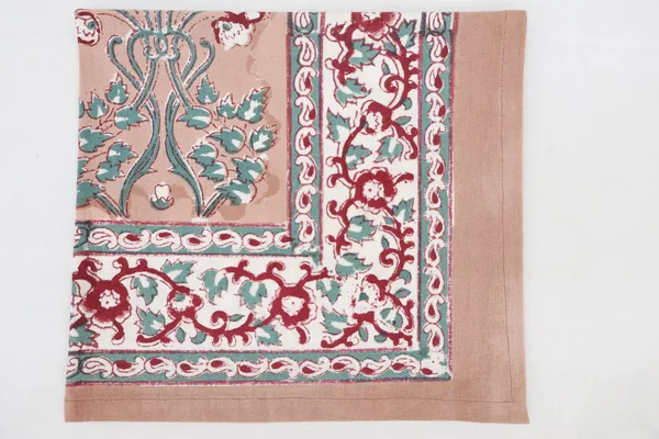 Pure_Cotton_Pink,_Peach_and_Teal_Floral_Hand_Block_Print_Napkin,_Cocktail_napkin,_Dinner_napkin,_Buffet_Napkin,_Horde_oeuvres_Size_20"x20"
