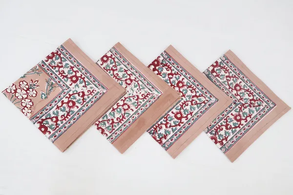 Pure_Cotton_Pink,_Peach_and_Teal_Floral_Hand_Block_Print_Napkin,_Cocktail_napkin,_Dinner_napkin,_Buffet_Napkin,_Horde_oeuvres_Size_20"x20"