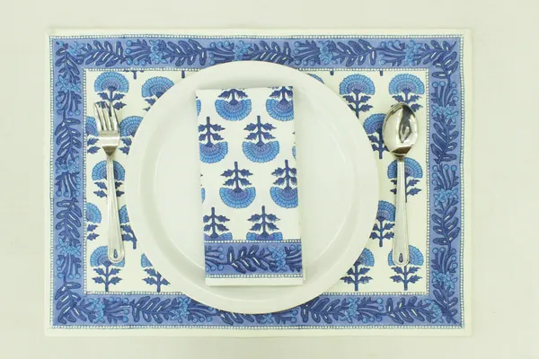 Pure_Cotton_White_and_Blue_Floral_Hand_Block_Print_Napkin,_Cocktail_napkin,_Dinner_napkin,_Buffet_Napkin,_Horde_oeuvres_Size_13"x_13"