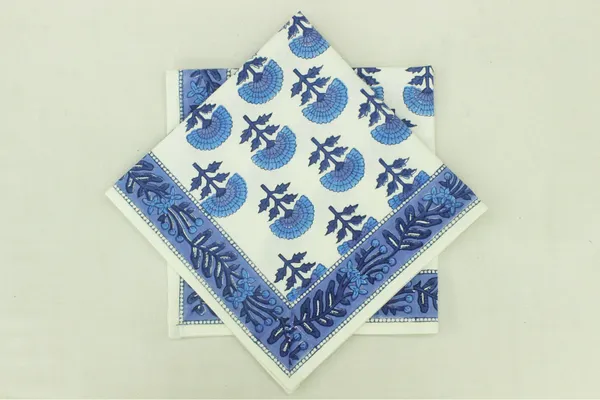 White_&_Blue_Floral_Pure_Cotton_|__Hand_Block_Print_Napkin