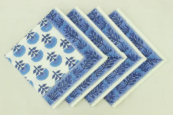 White_&_Blue_Floral_Pure_Cotton_|__Hand_Block_Print_Napkin