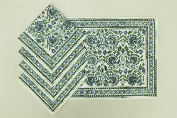 Pure_Cotton_Blue,_Green_and_White_Hand_Block_Print_Napkin,_Cocktail_napkin,_Dinner_napkin,_Buffet_Napkin,_Horde_oeuvres_Size_18"x_18"