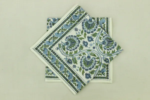 Pure_Cotton_Blue,_Green_and_White_Hand_Block_Print_Napkin,_Cocktail_napkin,_Dinner_napkin,_Buffet_Napkin,_Horde_oeuvres_Size_20"x20"