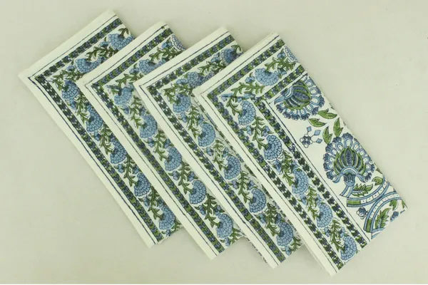 Pure_Cotton_Blue,_Green_and_White_Hand_Block_Print_Napkin,_Cocktail_napkin,_Dinner_napkin,_Buffet_Napkin,_Horde_oeuvres_Size_20"x20"