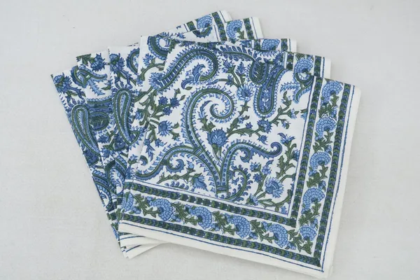 Pure_Cotton_Blue,_Green_and_White_Hand_Block_Print_Napkin,_Cocktail_napkin,_Dinner_napkin,_Buffet_Napkin,_Horde_oeuvres_Size_18"x_18"