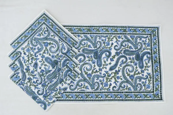 Pure_Cotton_Blue,_Green_and_White_Hand_Block_Print_Napkin,_Cocktail_napkin,_Dinner_napkin,_Buffet_Napkin,_Horde_oeuvres_Size_20"x20"
