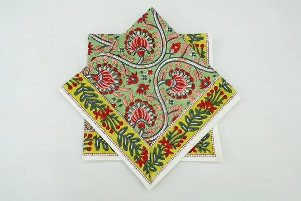 Pure_Cotton_Green,_Yellow_and_Red_Hand_Block_Print_Napkin,_Cocktail_napkin,_Dinner_napkin,_Buffet_Napkin,_Horde_oeuvres_Size_13"x_13"