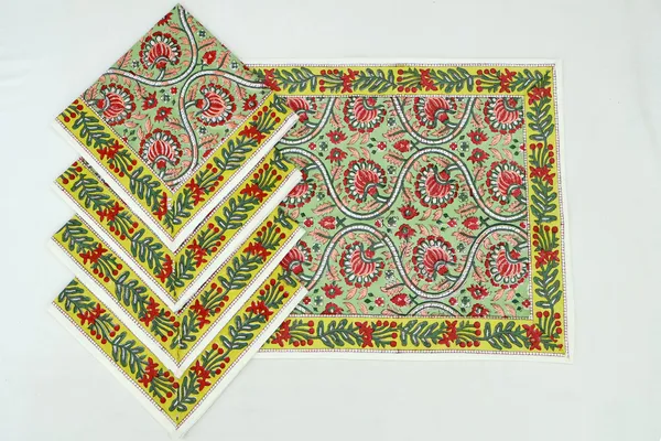 Pure_Cotton_Green,_Yellow_and_Red_Hand_Block_Print_Napkin,_Cocktail_napkin,_Dinner_napkin,_Buffet_Napkin,_Horde_oeuvres_Size_18"x_18"