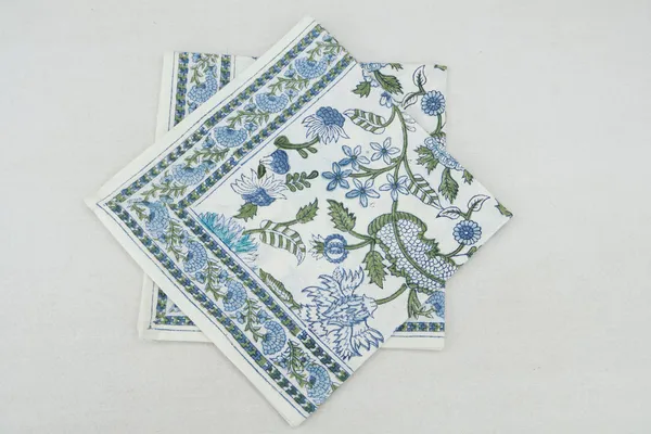 Pure_Cotton_Green_Blue_and_White_Floral_Hand_Block_Print_Napkin,_Cocktail_napkin,_Dinner_napkin,_Buffet_Napkin,_Horde_oeuvres_Size_13"x_13"