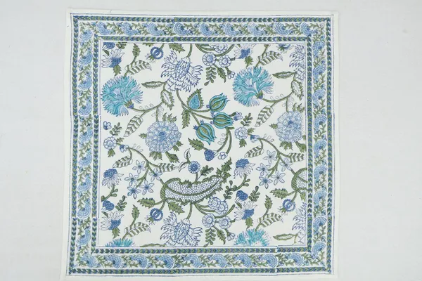 Pure_Cotton_Green_Blue_and_White_Floral_Hand_Block_Print_Napkin,_Cocktail_napkin,_Dinner_napkin,_Buffet_Napkin,_Horde_oeuvres_Size_18"x_18"