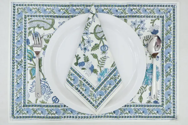 Pure_Cotton_Green_Blue_and_White_Floral_Hand_Block_Print_Napkin,_Cocktail_napkin,_Dinner_napkin,_Buffet_Napkin,_Horde_oeuvres_Size_18"x_18"