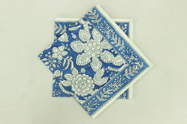 Pure_Cotton_Blue_and_White_Floral_Hand_Block_Print_Napkin,_Cocktail_napkin,_Dinner_napkin,_Buffet_Napkin,_Horde_oeuvres_Size_13"x_13"