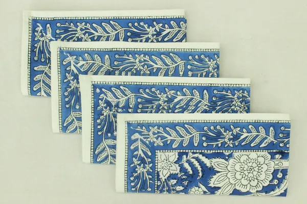 Pure_Cotton_Blue_and_White_Floral_Hand_Block_Print_Napkin,_Cocktail_napkin,_Dinner_napkin,_Buffet_Napkin,_Horde_oeuvres_Size_13"x_13"