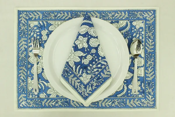 Pure_Cotton_Blue_and_White_Floral_Hand_Block_Print_Napkin,_Cocktail_napkin,_Dinner_napkin,_Buffet_Napkin,_Horde_oeuvres_Size_18"x_18"
