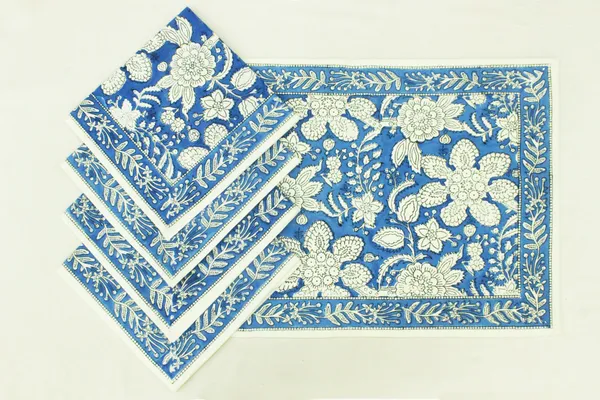 Pure_Cotton_Blue_and_White_Floral_Hand_Block_Print_Napkin,_Cocktail_napkin,_Dinner_napkin,_Buffet_Napkin,_Horde_oeuvres_Size_20"x20"