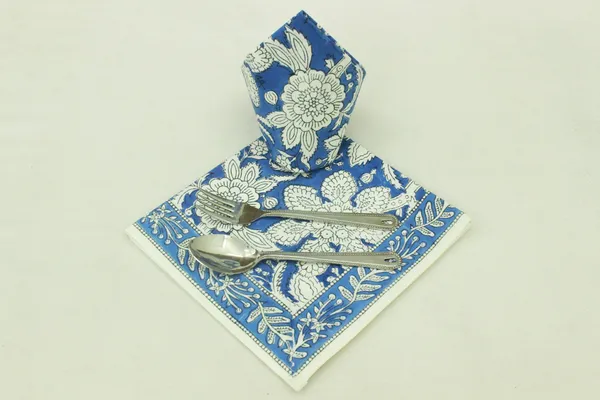 Pure_Cotton_Blue_and_White_Floral_Hand_Block_Print_Napkin,_Cocktail_napkin,_Dinner_napkin,_Buffet_Napkin,_Horde_oeuvres_Size_20"x20"