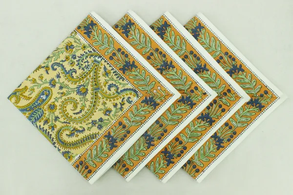 Yellow_and_Blue_Pure_Cotton_Hand_Block_Print_Napkin,_Cocktail_napkin,_Dinner_napkin,_Buffet_Napkin,_Horde_oeuvres_Size_13"x_13"