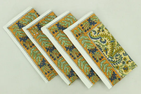 Yellow_and_Blue_Pure_Cotton_Hand_Block_Print_Napkin,_Cocktail_napkin,_Dinner_napkin,_Buffet_Napkin,_Horde_oeuvres_Size_18"x_18"