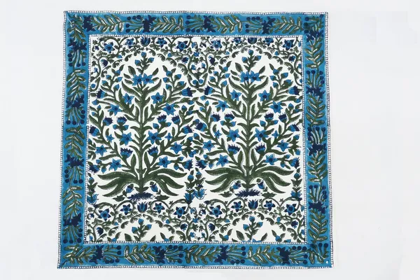 Green,_Blue_and_White_Pure_Cotton_Floral_Hand_Block_Print_Napkin,_Cocktail_napkin,_Dinner_napkin,_Buffet_Napkin,_Horde_oeuvres_Size_20"x20"
