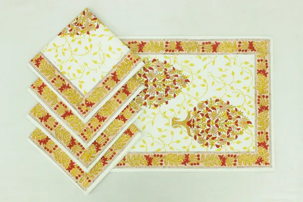 Yellow,_Red_and_White_Pure_Cotton_Floral_Hand_Block_Print_Napkin,_Cocktail_napkin,_Dinner_napkin,_Buffet_Napkin,_Horde_oeuvres_Size_13"x_13"