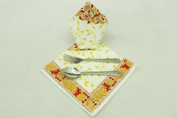 Yellow,_Red_and_White_Pure_Cotton_Floral_Hand_Block_Print_Napkin,_Cocktail_napkin,_Dinner_napkin,_Buffet_Napkin,_Horde_oeuvres_Size_18"x_18"