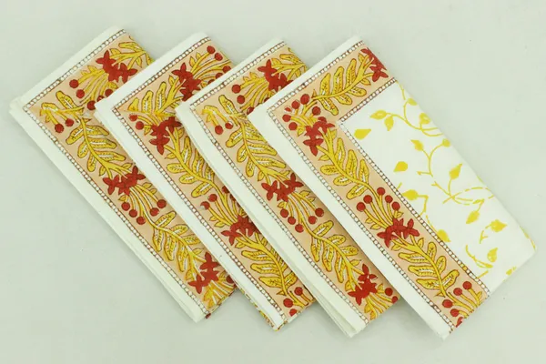 Yellow,_Red_and_White_Pure_Cotton_Floral_Hand_Block_Print_Napkin,_Cocktail_napkin,_Dinner_napkin,_Buffet_Napkin,_Horde_oeuvres_Size_18"x_18"