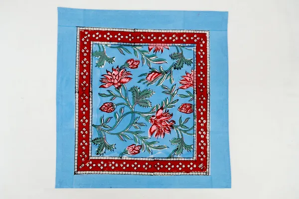 Blue_&_Red__Floral_Pure_Cotton_|__Hand_Block_Print_Napkin