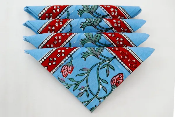 Blue_&_Red__Floral_Pure_Cotton_|__Hand_Block_Print_Napkin